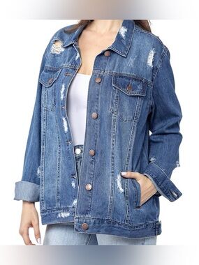 Risen Jeans 90'S oversized & loose fit denim distressed jacket small blue casual